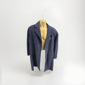 Teller Coat Wool Tweed Topcoat 52 Chest * 3 Button Navy Blue W belt